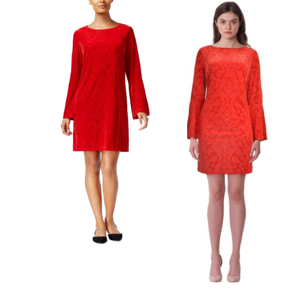 ECI Velvet Bell Sleeve Shift Cocktail Dress - Picture 2 of 8